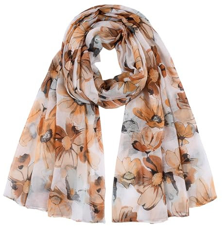Luckywaqng Damen-Schal mit Blumendruck, schlichter warmer Schal aus Baumwolle und Leinen, muslimischer Hijab-Schal Damen Schal Gemustert (Khaki, One Size)