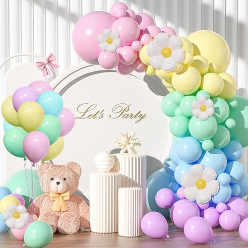 Luftballon Girlande Pastell Set, 116pcs Ballon Girlande Geburtstag Deko Mädchen Macaron mit Gänseblümchen Luftballons, Pastell Kindergeburtstag Deko für Baby Shower Party Hochzeit Verlobung Deko