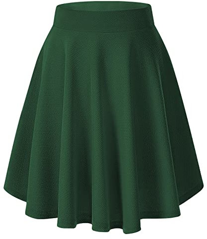 Donna Elegante Vita Elastica Svasata A-Linea Midi Gonna Base Uniforme Plissettata Skater Gonne(S, Verde Scuro)