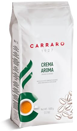 CARRARO 1927 Crema Aroma, Robusta Blend Coffee Beans 1kg - Medium Roast Whole Roasted Coffee Beans - Intensity 8/10 - Classic Italian Espresso with Luxurious Crema & Roasted Bread Aroma, Made in Italy