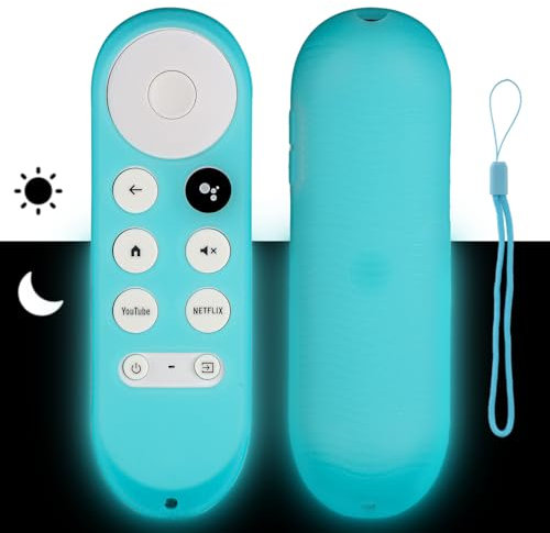 Funda para mando a distancia de silicona compatible con Google Chromecast 2020 4K / Chromecast 2022 HD TV G9N9N mando a distancia cubierta protectora antigolpes con azul fluorescente y cordón