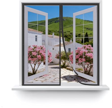 MAGICDOOR Zanzariera Magnetica Finestra 120x150cm-Nero in Poliestere | Colore Puro Tenda Zanzariera con Forte Magnete Traspirante Zanzariere Magnetiche per Camera Letto Soggiorno Porta ingresso