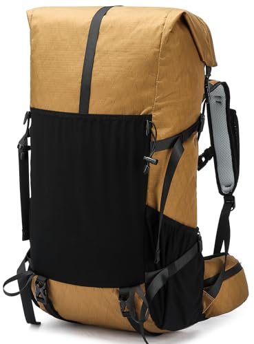 30L Expandable to 40L Lightweight Hiking Backpack, Waterproof Womens Mens Hiking Rucksack, Upgraded Scratch-proof Outdoor Roll Top Camping Packsack, Fit for 15.6'' Laptop (Brown, 30L TO 40L)