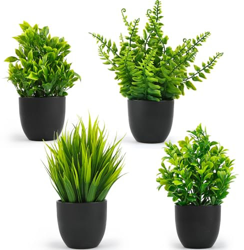 Maxmoc Kunstpflanze,4 Stück Künstliche Pflanzen,Klein Kunstpflanzen,Plastik Kunstpflanzen Wie Echt mit Topf für Haus Balkon Schreibtisch Schlafzimmer Büro Küchendeko