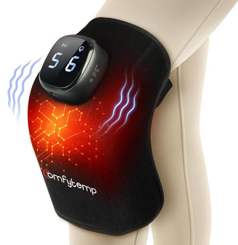 Comfytemp Kabelloses Heizkissen für Knie, 3D-Massagegerät zur Schmerzlinderung, 9 Wärme, 5 Vibrationen, 3 Intensitäten, Heizhülle für Knie mit App-Steuerung