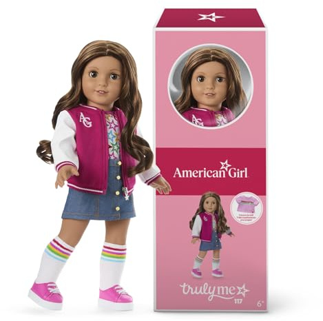 American Girl, Truly Me 18-inch Doll #117 with Brown Eyes, Wavy Dark-Brown Hair with Highlights, Tan Skin, for Ages 6+