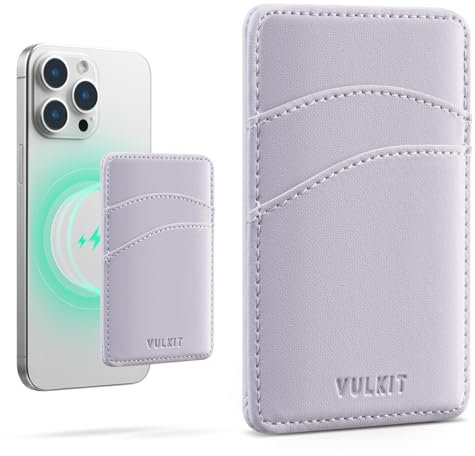 VULKIT Magnetic Phone Card Holder Slim Leather Women Phone Wallet RFID Blocking Credit Card Sleeves Magsafe phone card case for Back of Smartphone (Lilac)