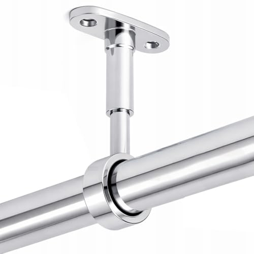 B2C Wardrobe Rail Round Hanging Chrome Gloss Tube 25mm End Supports Screws 3 Lengths Silver (1x Centre support)
