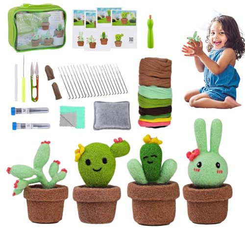 Nadelfilz-Set, niedliches Kaktus-Wollfilz-Set, -Kits mit Sukkulentennadel, Filzsets für Sukkulenten, Rohstoffpaket aus Wolle