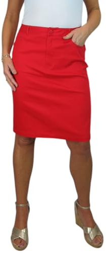 Paulo Due Women's Knee Length Stretch Chino Pencil Skirt Red 8-20 (16)
