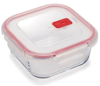 CURVER Square Glass Airtight Food Storage Container - 0.75L Capacity with Clip Lock - Easy Storage & Keeps Food Fresh - Freezer & Oven Safe