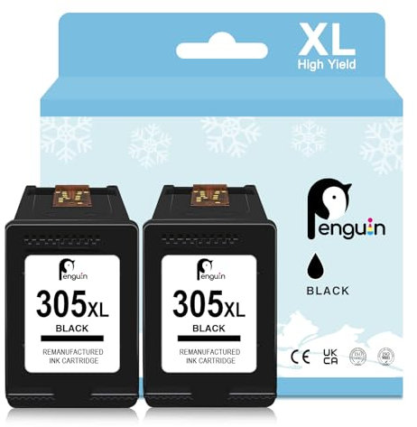 Penguin 305XL Schwarz Druckerpatronen für HP Envy 6000e Patronen für Envy 6010e 6020e 6022e 6030e 6032e für Envy Pro 6400 6420 6422 6430 6432 für HP 305 Druckerpatronen XL(2 Schwarz)