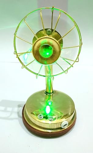 Ganga Nautical Ventilateur de table décoratif à LED avec lumière verte, base en métal doré, style vintage
