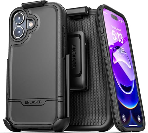 Encased for iPhone 17 Phone Case with Belt Clip, (Rebel Armor) Protective Case with Camera Control Button and Holster (Compatible with MagSafe) Black