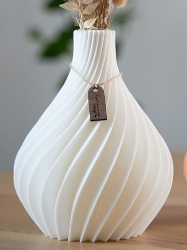 3D Druck Vase inkl. Glaseinsatz, Moderne minimalistische Vase. (weiß, mittel)