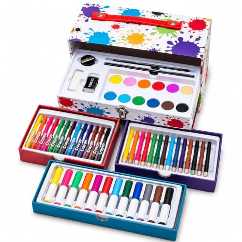 CREATIVON Künstler-Set mit 54 Teilen, komplettes Set zum Zeichnen und für kreative Aktivitäten mit Aquarellfarben, Filzstiften, Buntstiften und Buntstiften im Koffer