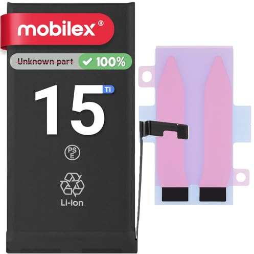 MOBILEX® Batteria per iPhone 15 | Senza Messaggio | Chip TI | 3349mAh - OEM | Batteria Interna con Adesivo | Capacità Originale