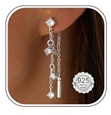 KRFY Ohrringe Silber 925 Hängend 14K Vergoldet Ohrringe Damen Kette Ohrhänger Gold Ohrstecker Kette Tropfenohrringe Kubischer Zirkonia Hypoallergen Ohrstecker Leichtgewicht