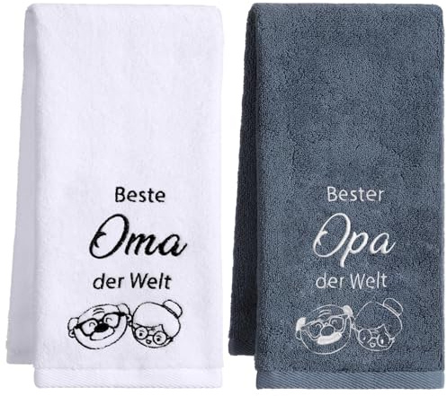Namalu Oma und Opa Geschenke Bestickt Handtücher Beste der Welt, 35 x 75 cm | Beste Oma und Opa der Welt, Bestickt, Geburtstag, Muttertag, Weihnachten, Vatertag, Geschenk für Großeltern