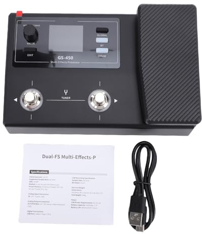 Taidda Gitarren-Effektpedal, Multi-Effekt-Prozessor, Pedal mit 8 Parallelen Modulen und 100 Voreinstellungen, BT-Drum-Maschine und Stimmgerät, Pedal mit Wiederaufladbarem Akku und LCD-Bildschirm,