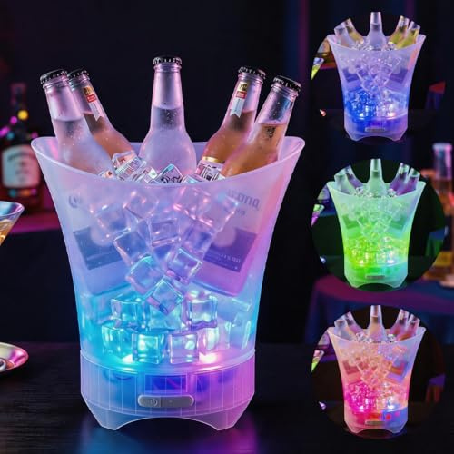 LOMUG LED Eiskübel 5L mit Bluetooth Lautsprecher, Multicolor LED Sektkühler mit Farbwechsel, Eiseimer Flaschenkühler für Wein Bier Champagner, Großraumbehälter für Party Bar Club Festival Zuhause