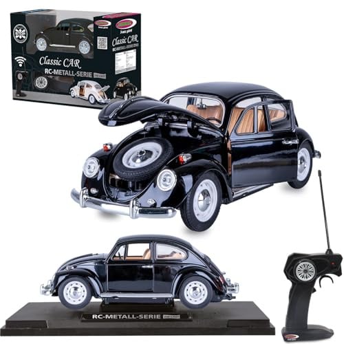 JAMARA 402700 VW Käfer RC Diecast 1:18 schwarz 27MHz Modellauto Auto Spielzeug Ferngesteuertes Metall Model Miniatur mit Fernbedienung Spielzeugautos Toy Geschenkidee