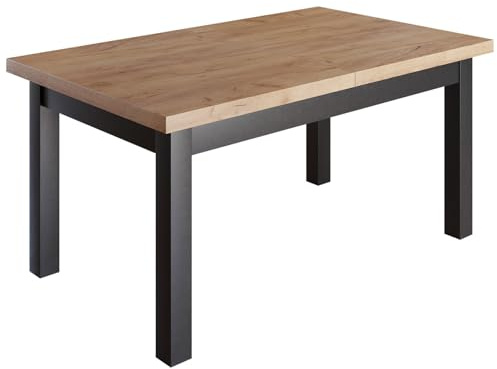 FURNEO | Esstisch Ausziehbarer Hermes - Stilvoll und robust - für Küche und Esszimmer - Loft (Gold Craft, 80x120x160)