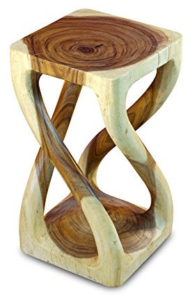 Kinaree Suar Holz Beistelltisch BUENG – 51 cm Höhe, rechteckige Fläche mit verdrehten Streben – Handgefertigter Massivholz Beistelltisch, Asiatische Möbel aus exotischem Holz