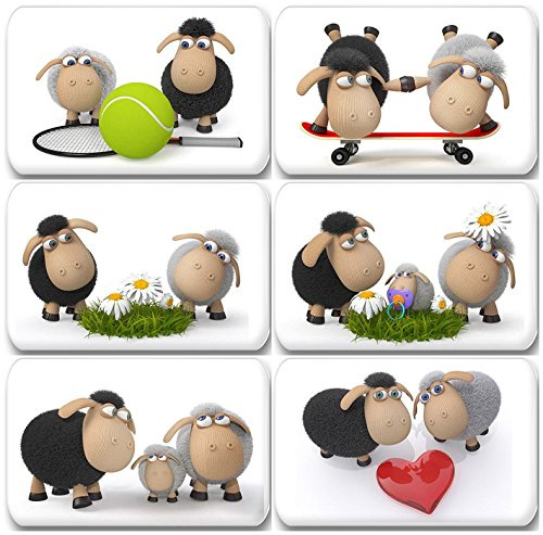 Merchandise for Fans Lustige 3D Schafe - 6 rechteckige Kühlschrankmagnete 7X 4,5 cm - 02 für Memoboard Pinnwand Magnettafel Whiteboard