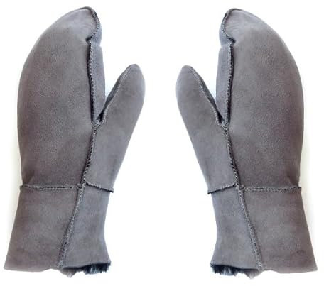 Sonia Originelli Fausthandschuhe aus Echtleder und Lammfell Schaffell warm und kuschelig, Farbe: mittelgrau, Gr. S