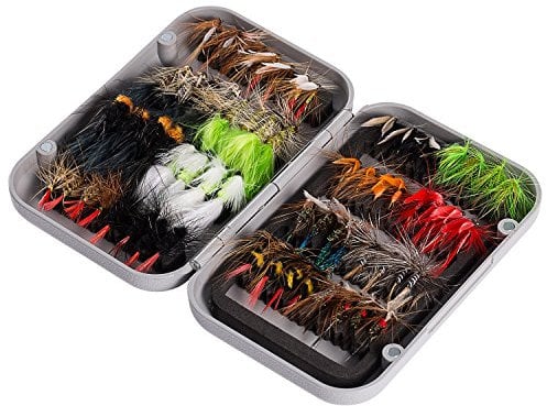 Bassdash Fly Fishing Assorted Flies Kit, Pack of 64 pcs Fly Lure Including Dry Flies, Wet Flies, Nymphs, Streamers, Terrestrials, Leeches and More, with Magnetic Fly Box