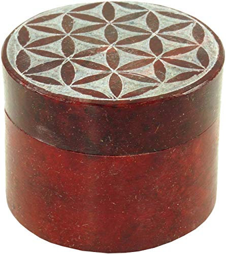 GURU SHOP Dose aus Speckstein, Chakra Schmuckdöschen - Blume des Lebens, 4x5x5 cm