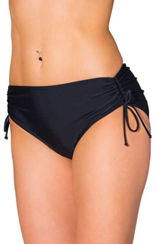Aquarti Bikinihose Damen mit Raffung – Bikinihosen für Damen mit Bindebändern, schnelltrocknend, Farbe: Schwarz, Größe: 48