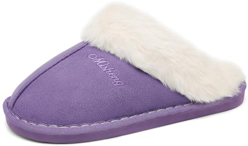 ChayChax Damen Herren Warme Plüsch Hausschuhe Flauschige Pantoffeln Memory Foam Slippers im Herbst und Winter für Drinnen und Draussen, Lila, 38/39 EU = Hersteller 40/41