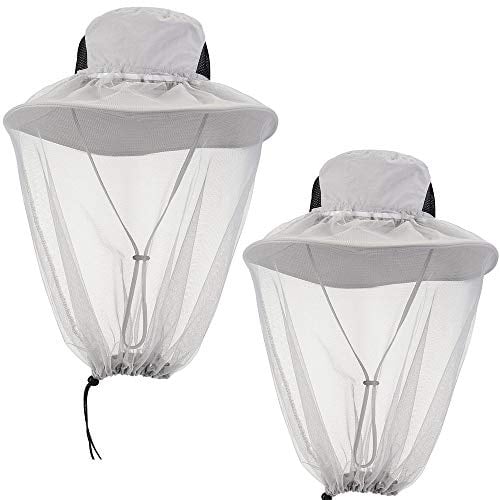 2 Pack Mosquito Head Net Hat Hats with Removable Veil Net Mesh Hiking Fishing Gardening Protect from Bee Mosquito for Women Men, Beige
