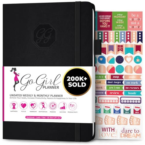 GoGirl Planer und Organisator für Frauen - Wochenplaner, Ziel-Journal & Agenda zur Verbesserung von Zeitmanagement, Produktivität & glücklicherem Leben. Undatiert, für 1 Jahr, A5-Größe - Schwarz