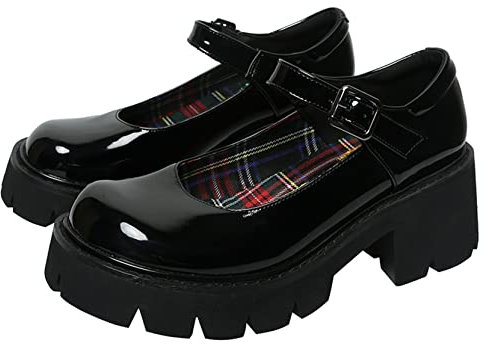 Scarpe da Donna con Plateau Mary Jane Scarpe con Cinturino con Fibbia retrò Punta Tonda Appartamenti con Bocca Bassa Scarpe da Principessa Dolce Giapponese Lolita