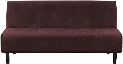 LINGKY Samt Armless Sofa Schonbezug, Thicker Stretch Schlafsofa Bezüge Möbelschutz Einfarbig Anti-Rutsch-Stretch Couchbezüge Passt Klappsofa Bett Ohne Armlehnen (Schokolade)