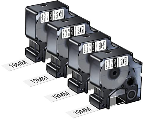 NineLeaf 4 Stück industrielle Rhino Etikettenbänder kompatibel mit DYMO 18484 Permanent Polyester Etikettenbänder für DYMO Rhino 5200 4200 6000 5000 Etikettenmacher, schwarz auf weiß, 19 mm x 5,5 m