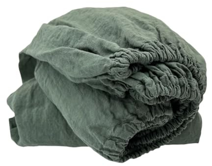 JOWOLLINA Spannbettlaken aus 100% Leinen Stonewashed (160 x 200+30 cm, Smokey Basil)