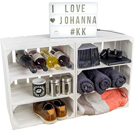 2er Set Nachttisch Abstelltisch Nachtschrank Nachtkommode Beistelltisch Bücherregal Schuhregal ca 30x40x55cm Regalkiste Flaschenablage Weinregal Apfelkiste / Weinkiste (WEISS DOPPELT QUER)