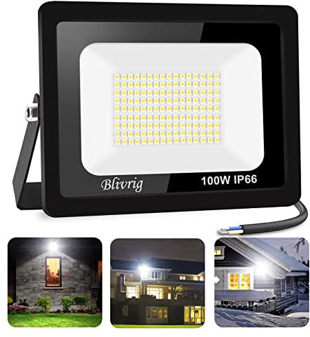 Blivrig 100W LED Strahler Außen Kaltweiß 6500K, 10000LM Superhell Außenstrahler, IP66 Wasserdicht Fluter, Flutlicht, Aussenlampe für Gärten, Innenhöfe, Garage, Hotel