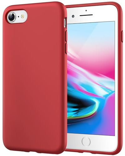 JETech Silicone Case for iPhone SE 3/2 (2022/2020 Edition), iPhone 8 and iPhone 7, 4.7-Inch, Silky-Soft Touch Full-Body Protective Case, Shockproof Cover with Microfiber Lining (Red)