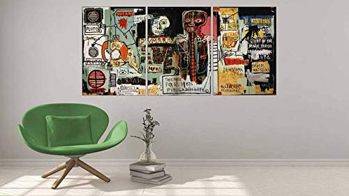DDSDA Basquiat Jean Bilder 150x70 cm 3 Teilig Leinwandbilder Bild auf Leinwand Vlies Wandbild Kunstdruck Wanddeko Wohnzimmer Wanddekoration Deko Street Art
