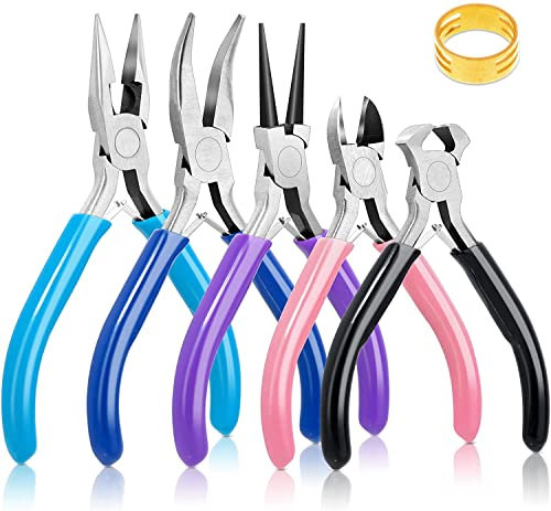 5 Packs Jewelry Pliers Set, Jewelry Making Tools with Needle ,Round ,Chain ,Bent Nose Pliers/Zipper Pliers, Jewelry Making Supplies Repair/ Cut Kits for Crafting