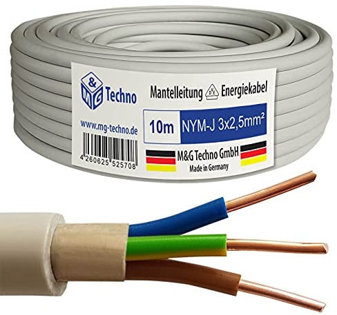 M&G Techno 10m NYM-J 3x2,5 mm² Mantelleitung Feuchtraumkabel Elektrokabel Kupfer Made in Germany