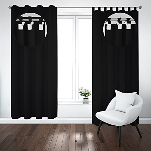 Ferocity Vorhänge mit Schlaufen Klettverschluss 2er Set 250 H x 145 B cm Blickdichte Gardinen Fensterdekoration fürs Schlafzimmer Wohnzimmer Gästezimmer (2 Panel) Schwarz [139]