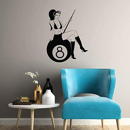 Billard Player Vinyl Wandtattoo Billard Zimmer Mädchen Sexy Pin-Up Frau Wand Fenster Aufkleber Kunst Wandbild Schlafzimmer Wohnzimmer Dekoration 42X57 Cm