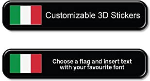 labelbike - 2 Adesivi 1x5 cm PERSONALIZZATI Resinati effetto 3D BANDIERA + NOME - 2 etichette impermeabili per serbatoio moto telaio bicicletta casco bici moto tuning auto stile rally