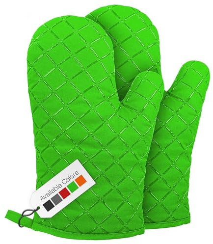Oven Gloves Heat Resistant Double Sided Non Slip Silicone Oven Mitts for Grilling Cooking Baking Barbecue - Silicone 1 Pair, Green Christmas Oven Gloves
